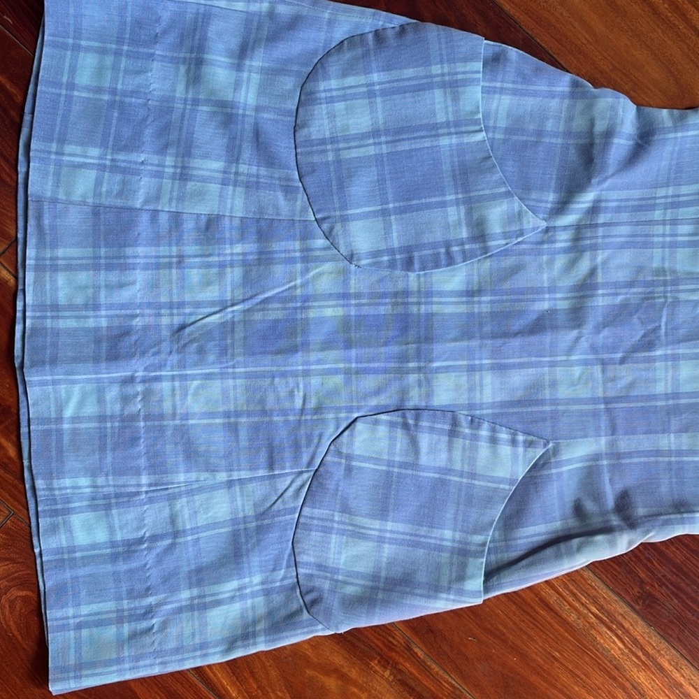 Vintage handmade blue plaid a line dress